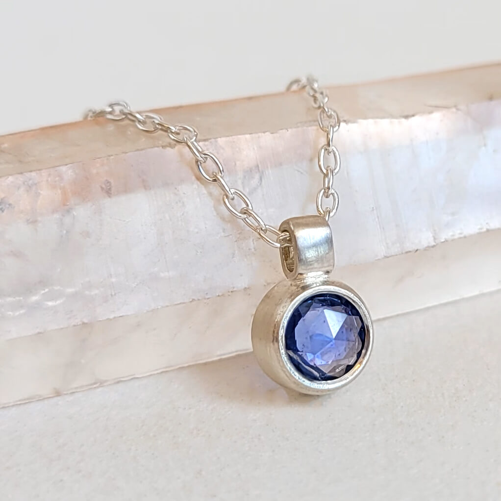 Rose Cut Blue Sapphire Open Back Necklace in Sterling Silver