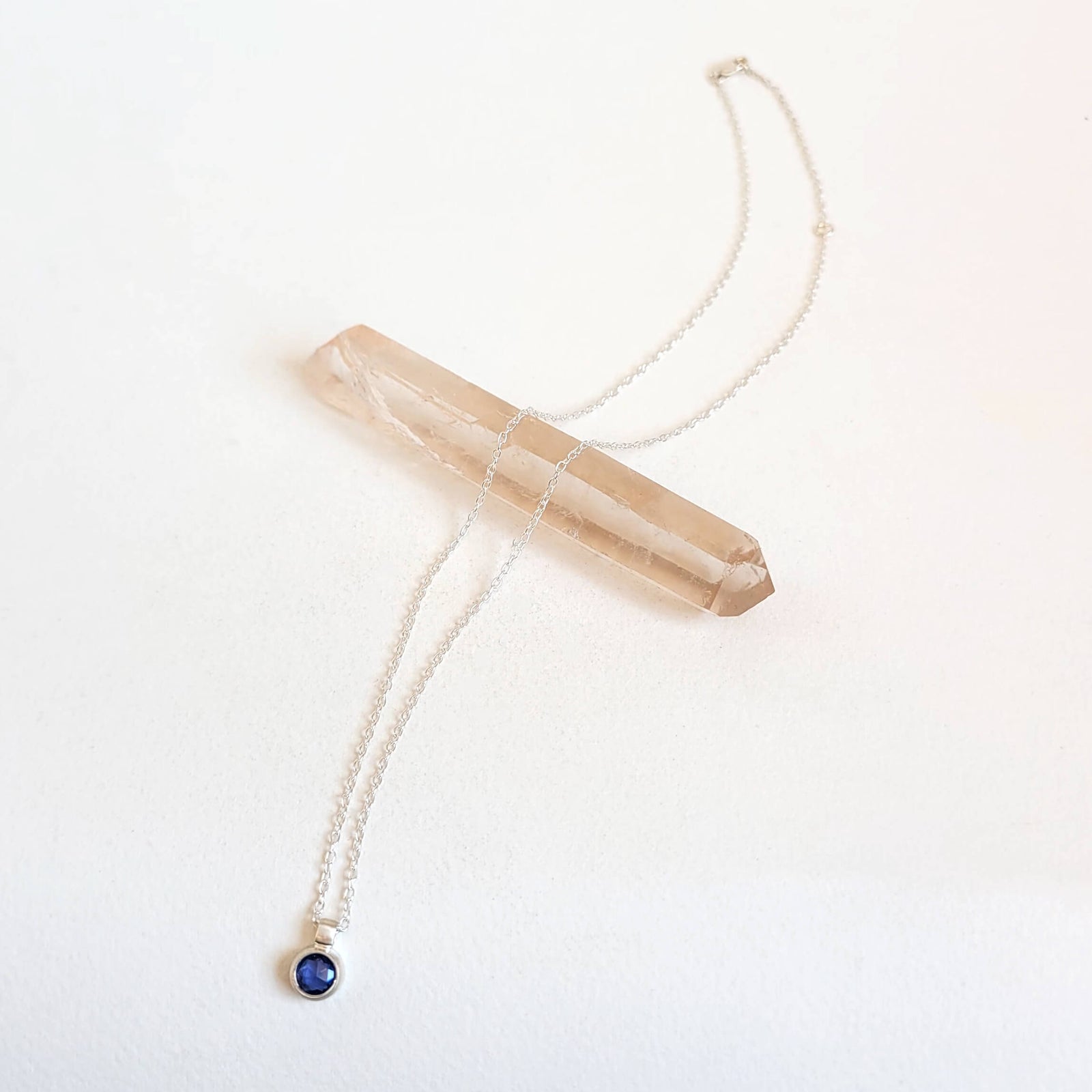 Rose Cut Blue Sapphire Open Back Necklace in Sterling Silver