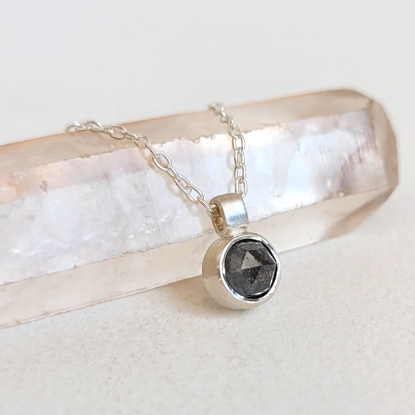 Rose Cut Gray Diamond Necklace in Sterling Silver