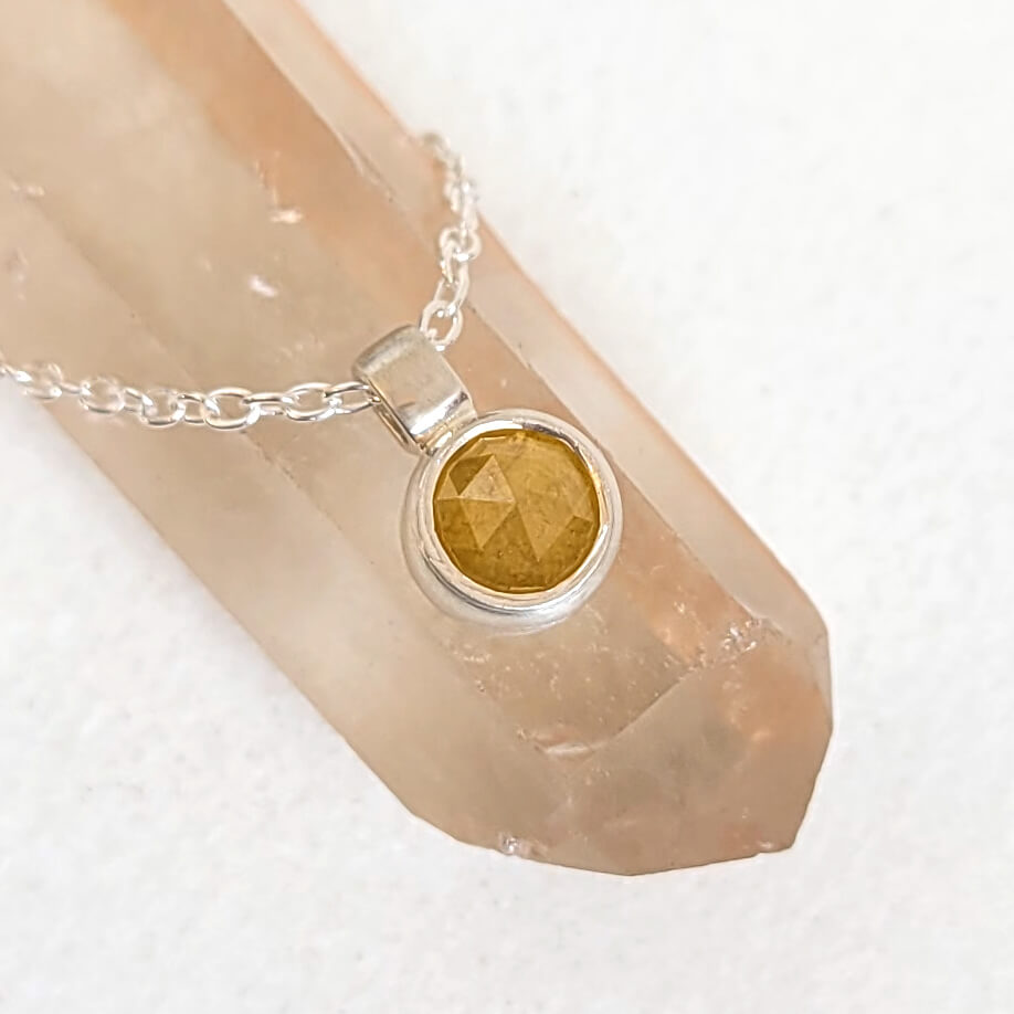 Rose Cut Yellow Diamond Necklace in Sterling Silver