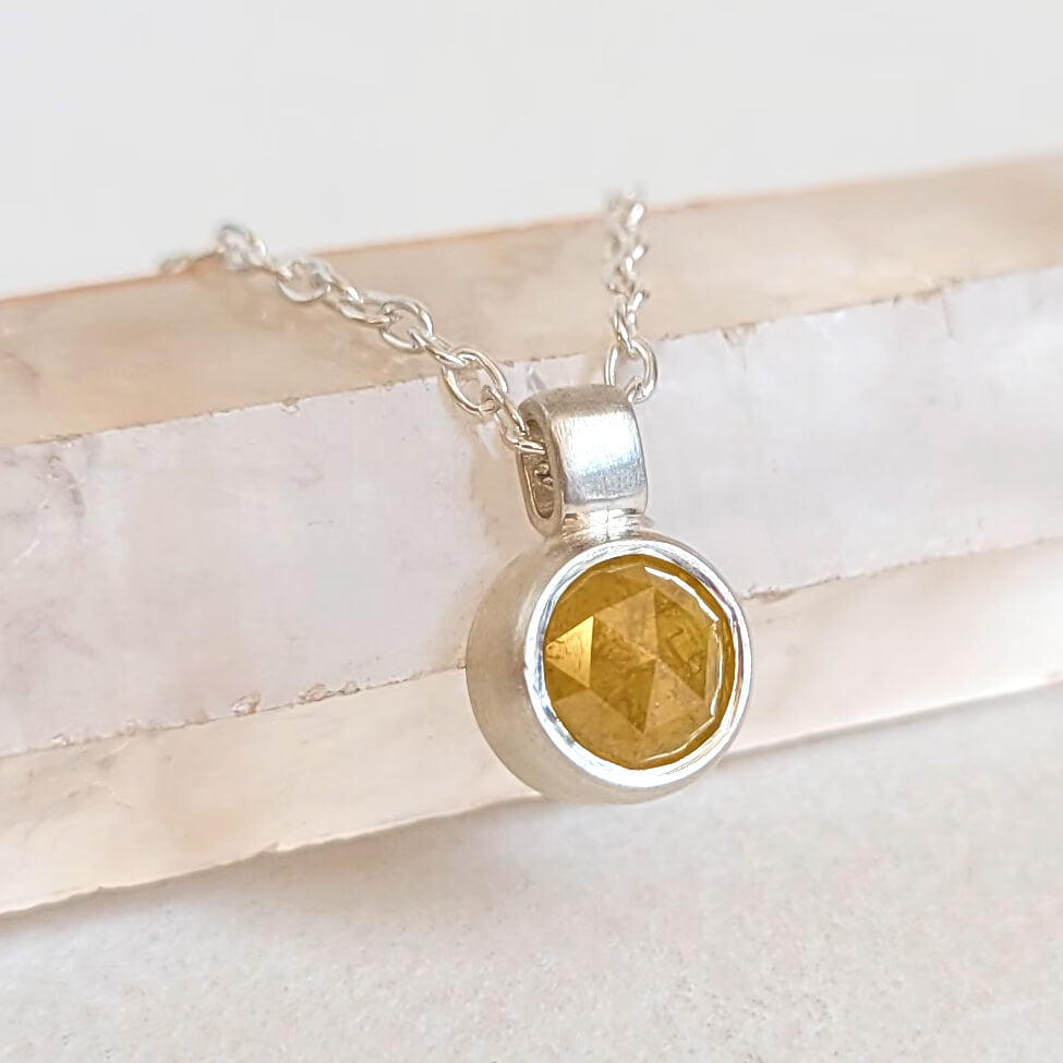 Rose Cut Yellow Diamond Necklace in Sterling Silver