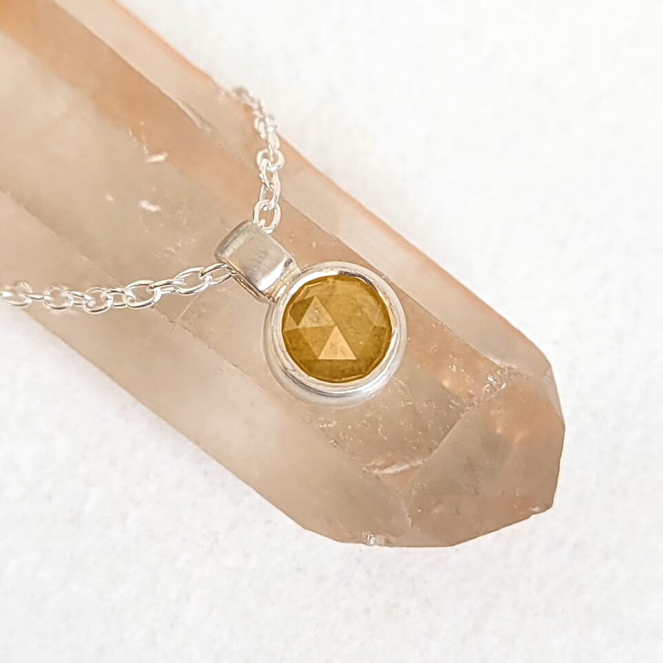Rose Cut Yellow Diamond Necklace in Sterling Silver