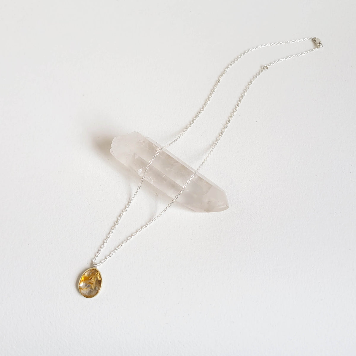 Gold Rutilated Rosecut Quartz and Yellow Gold Necklace