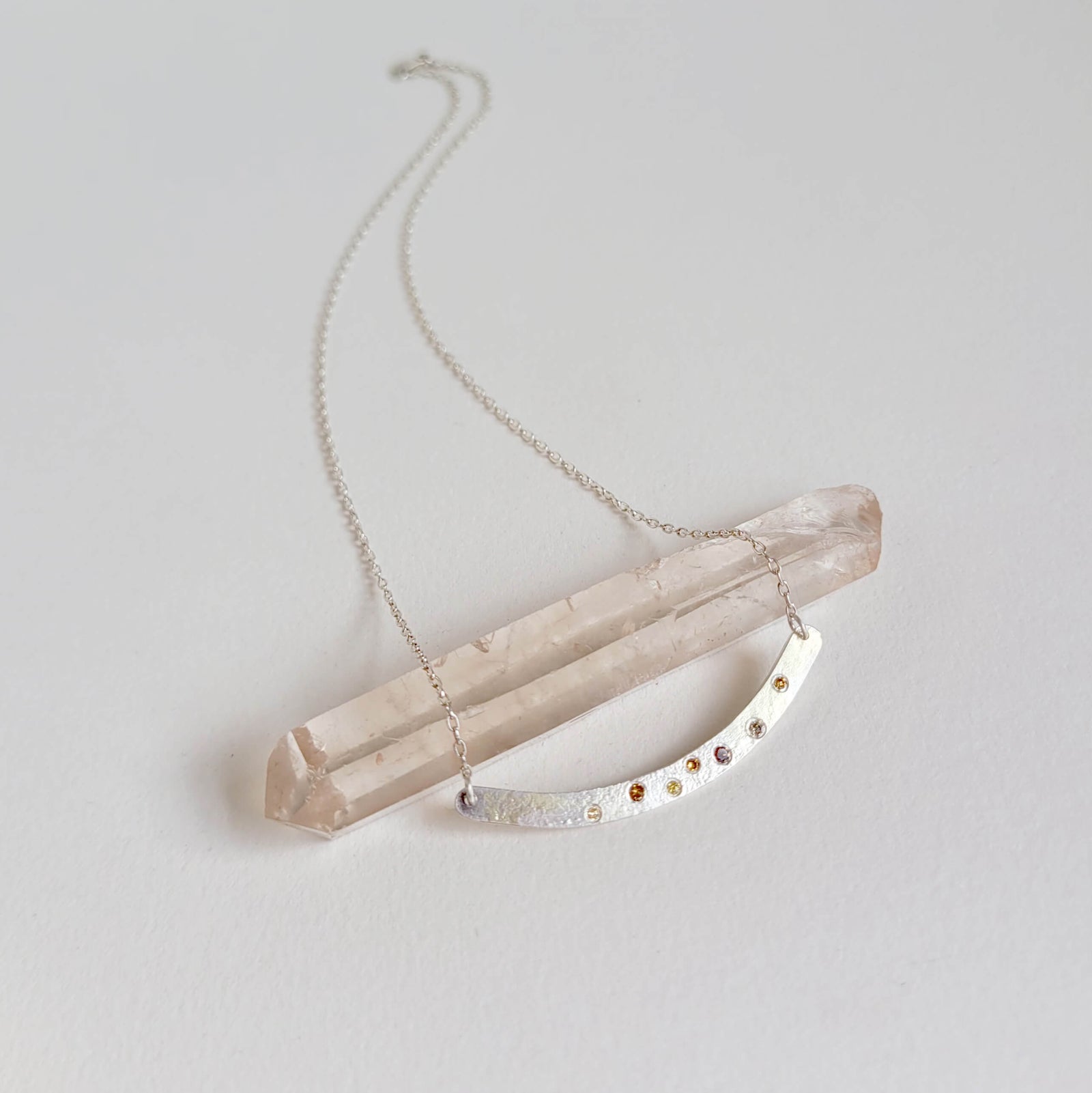 Crescent Necklace in Silver with Scattered Autumn Diamonds