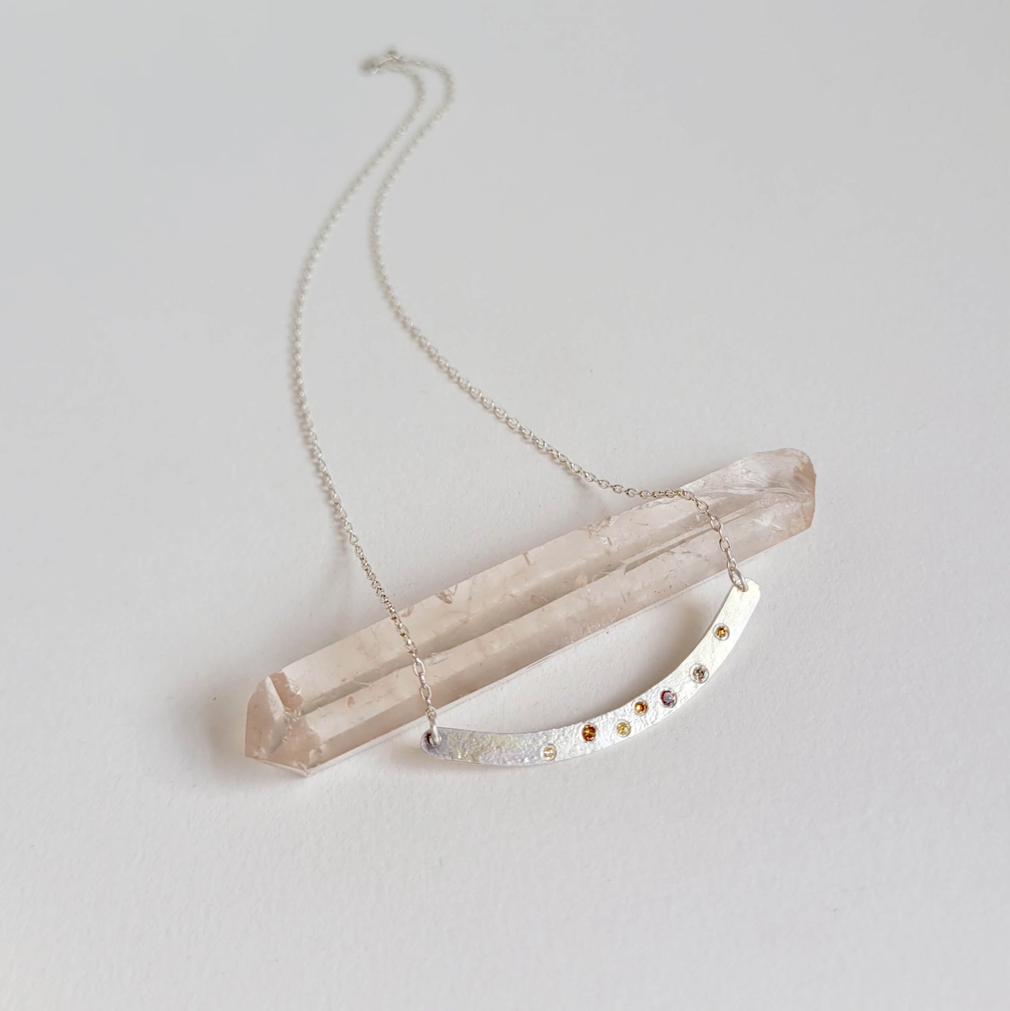 Crescent Necklace in Silver with Scattered Autumn Diamonds