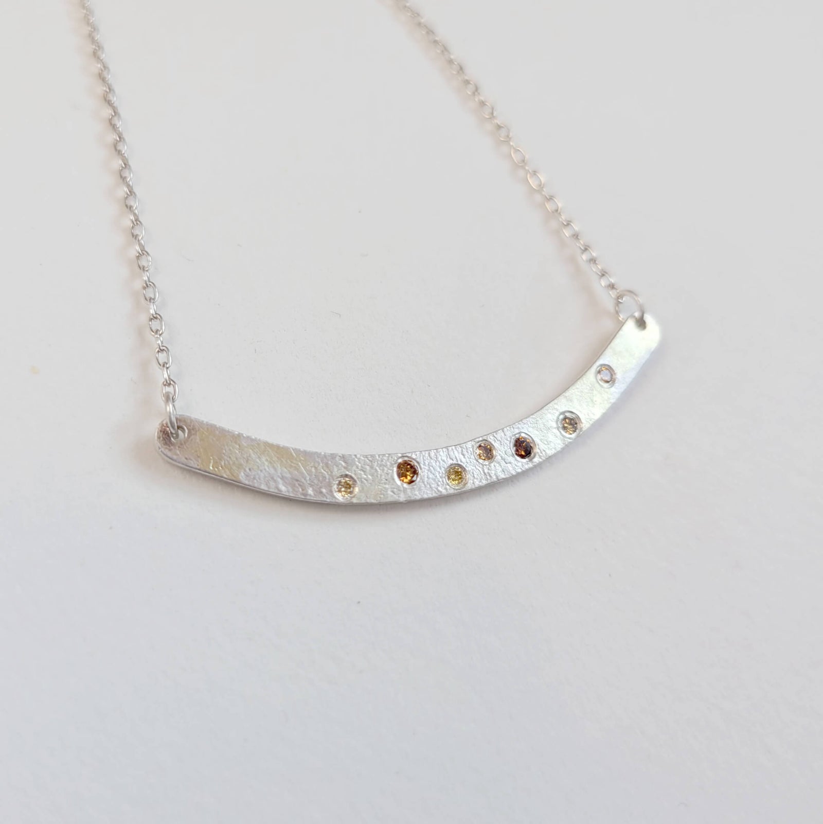 Crescent Necklace in Silver with Scattered Autumn Diamonds