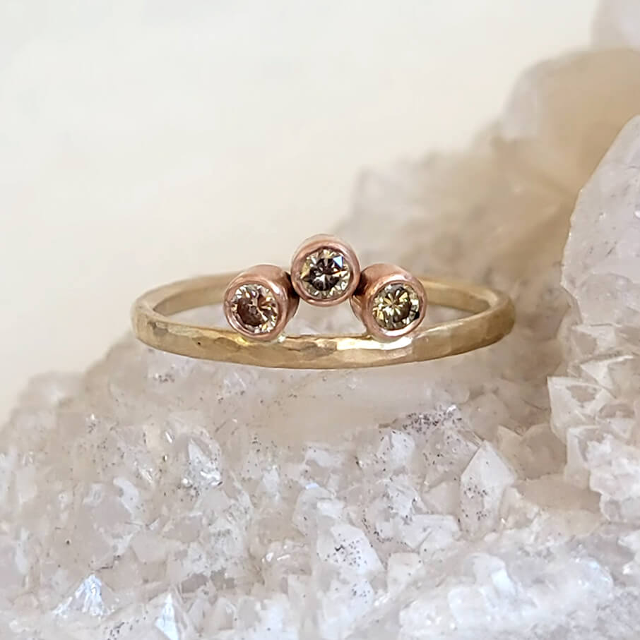 Mixed Metal Champagne Diamond Stacking Ring
