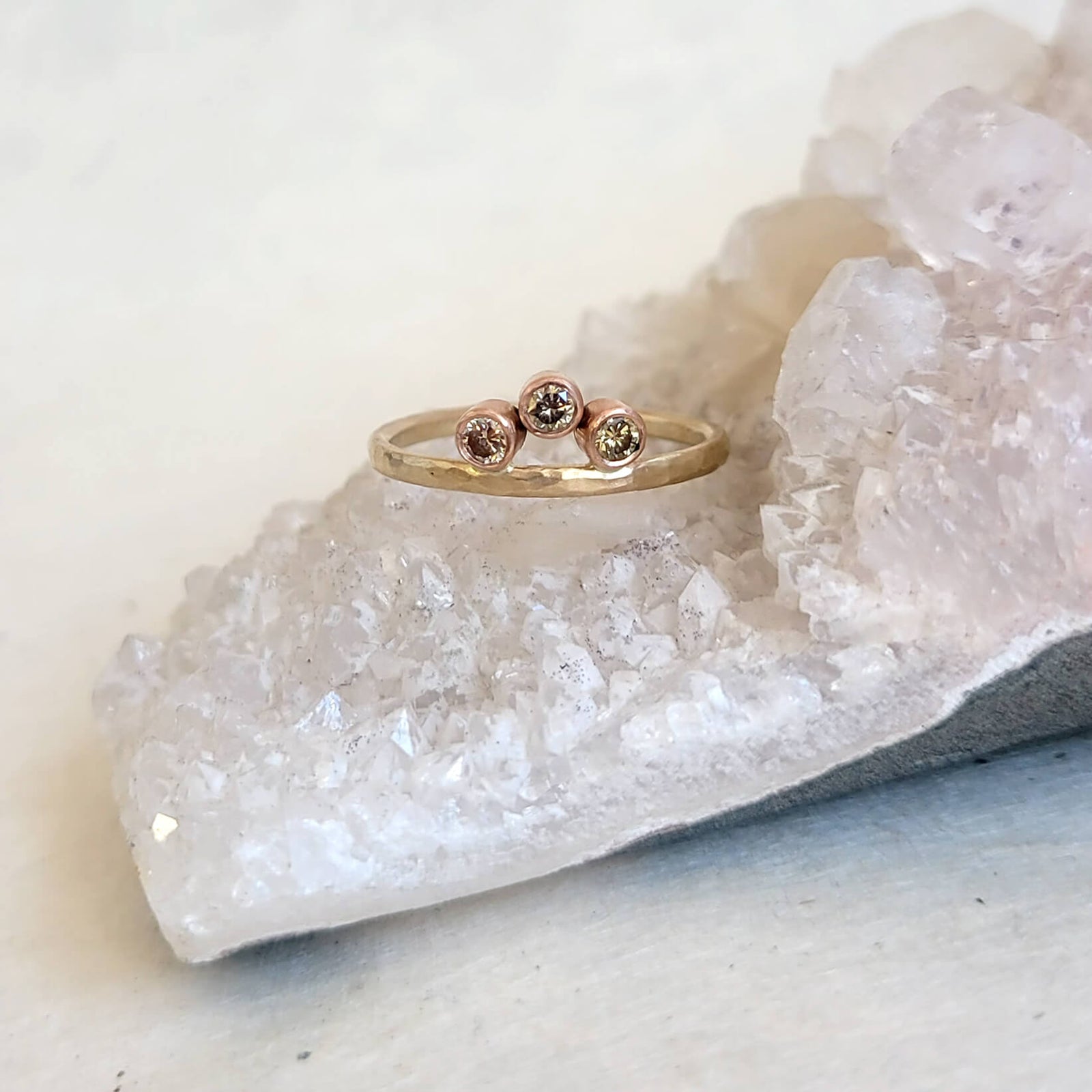 Mixed Metal Champagne Diamond Stacking Ring