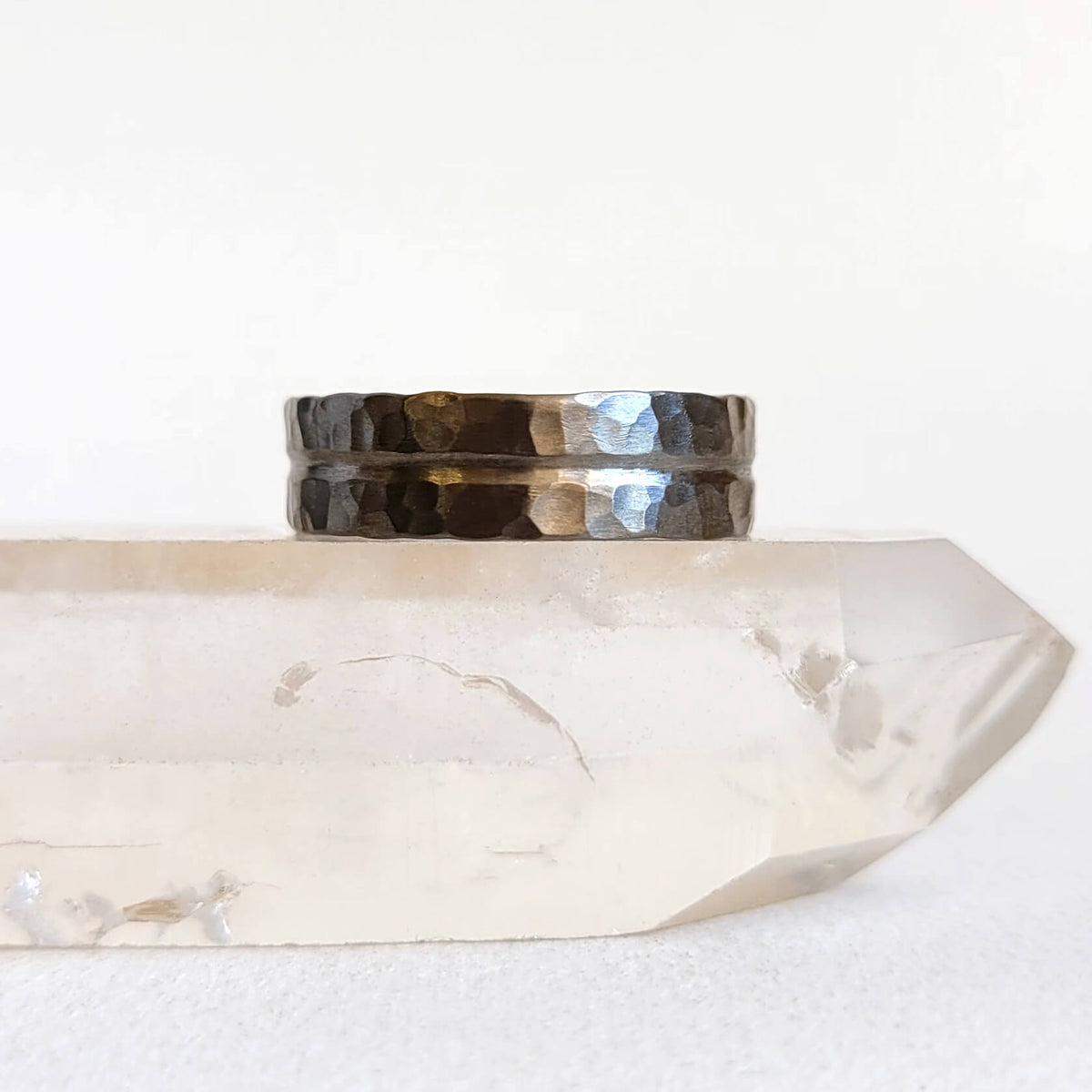 Hammered Band With Carved Groove in Palladium