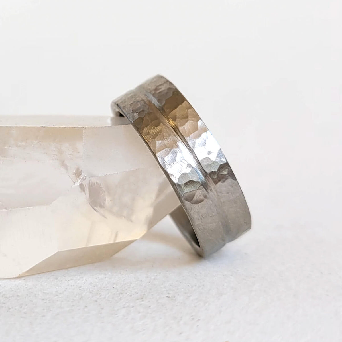 Hammered Band with Carved Groove in Platinum