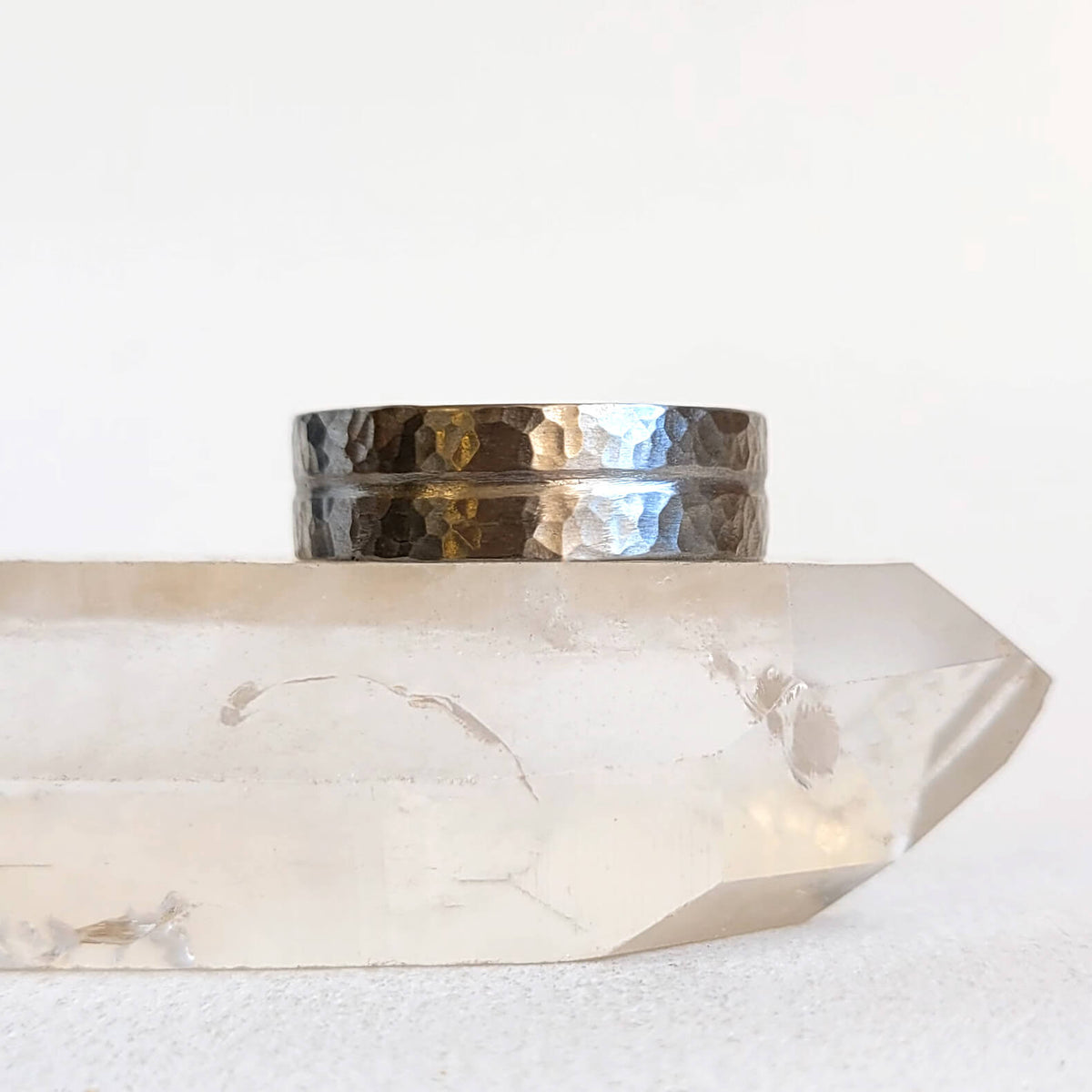 Hammered Band with Carved Groove in Platinum