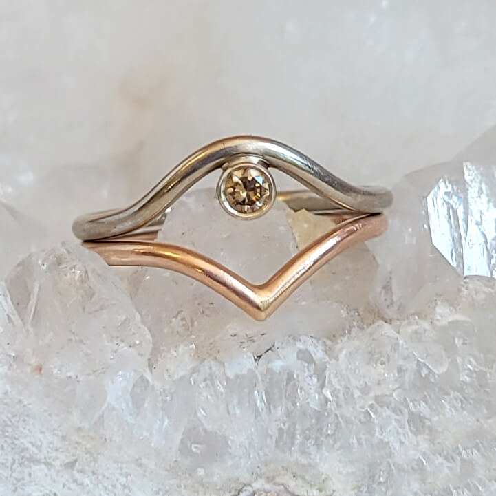 Contoured Gold Band in Palladium White Gold with a Champagne Diamond