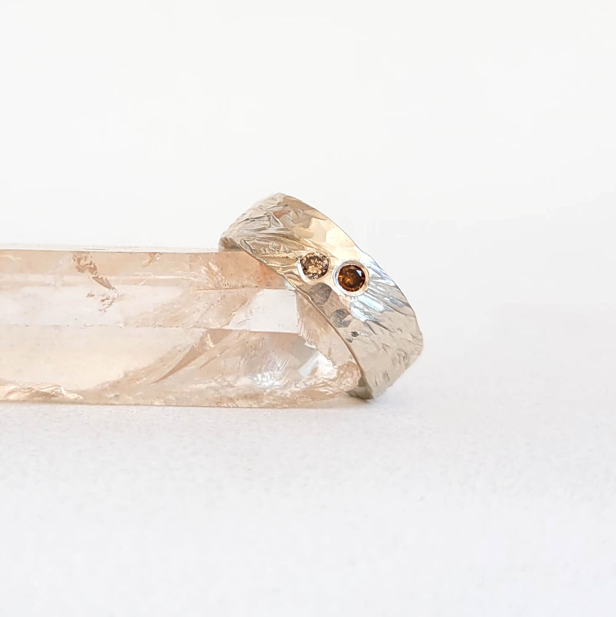 Champagne and Cognac Diamond Band in Hammered Sterling Silver