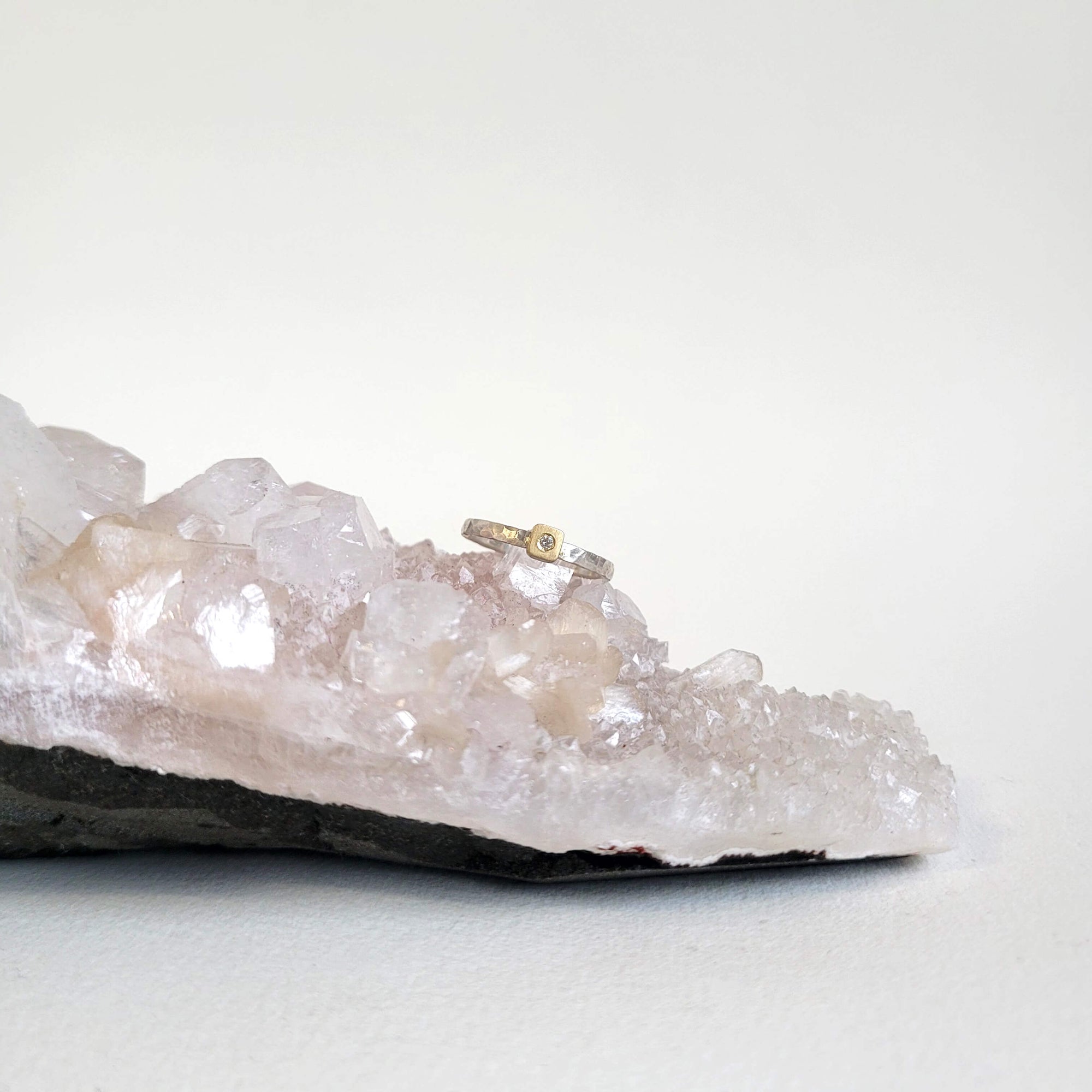 Square Cell Ring in Sterling Silver and Yellow Gold with Diamond Accent