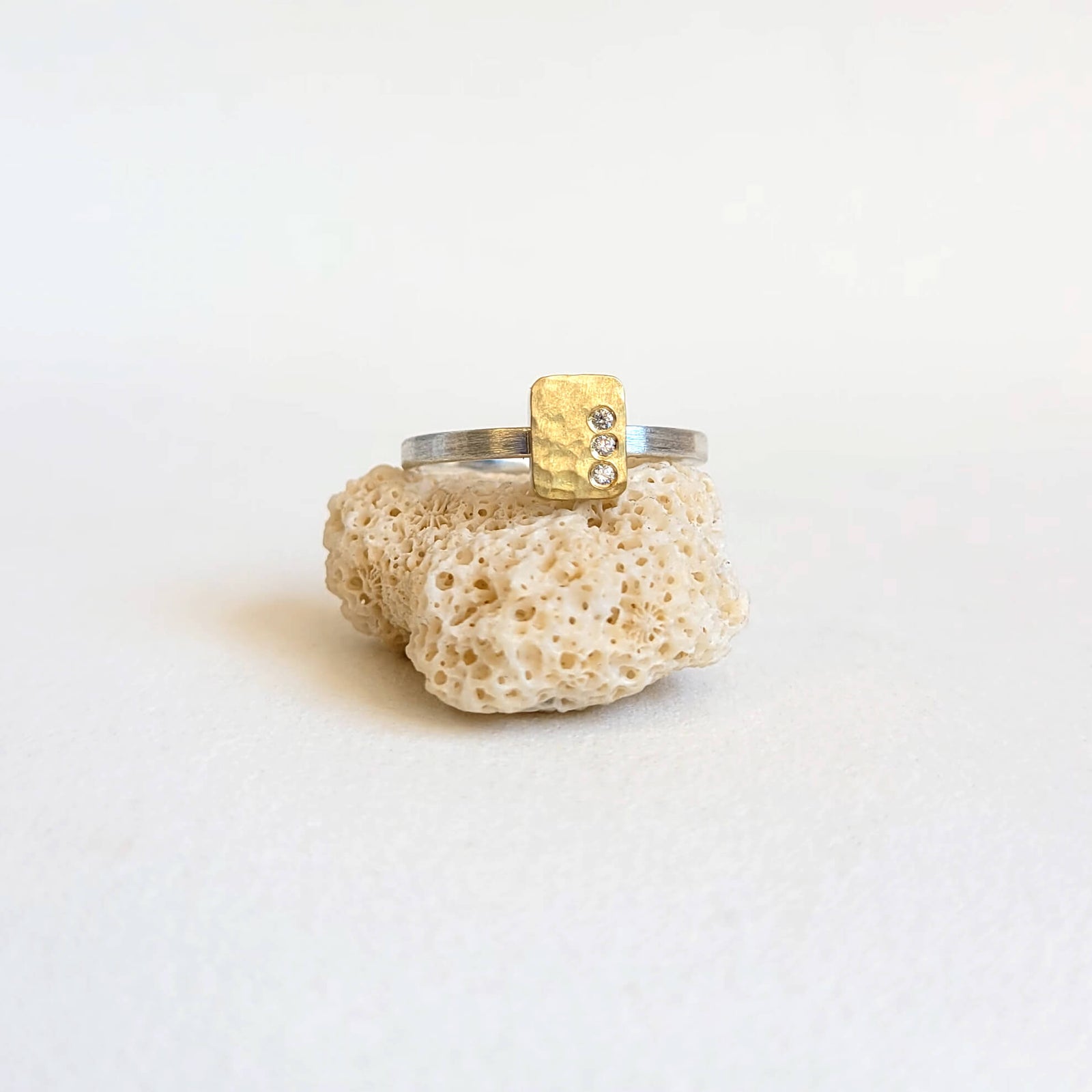 Rectangle Cell Ring in Mixed Metals with Diamond Accent