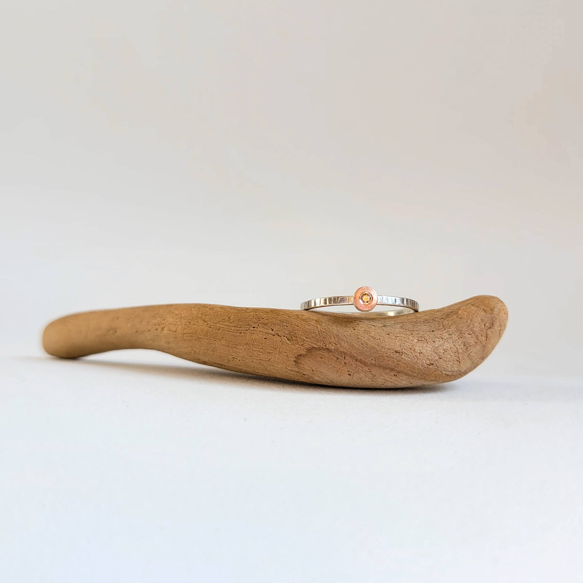 Round Cell Ring in Sterling Silver and Rose Gold with Diamond Accent