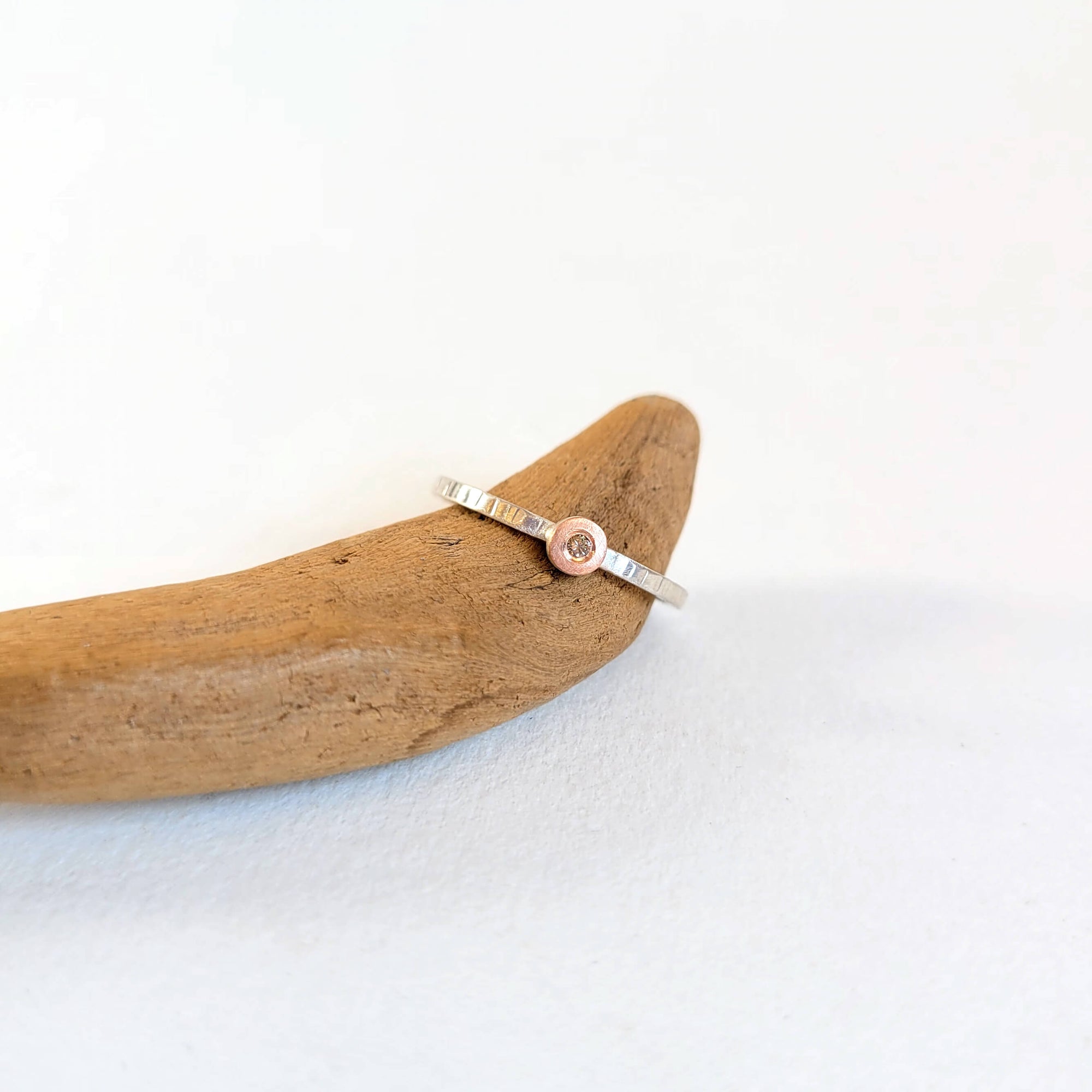 Round Cell Ring in Sterling Silver and Rose Gold with Diamond Accent