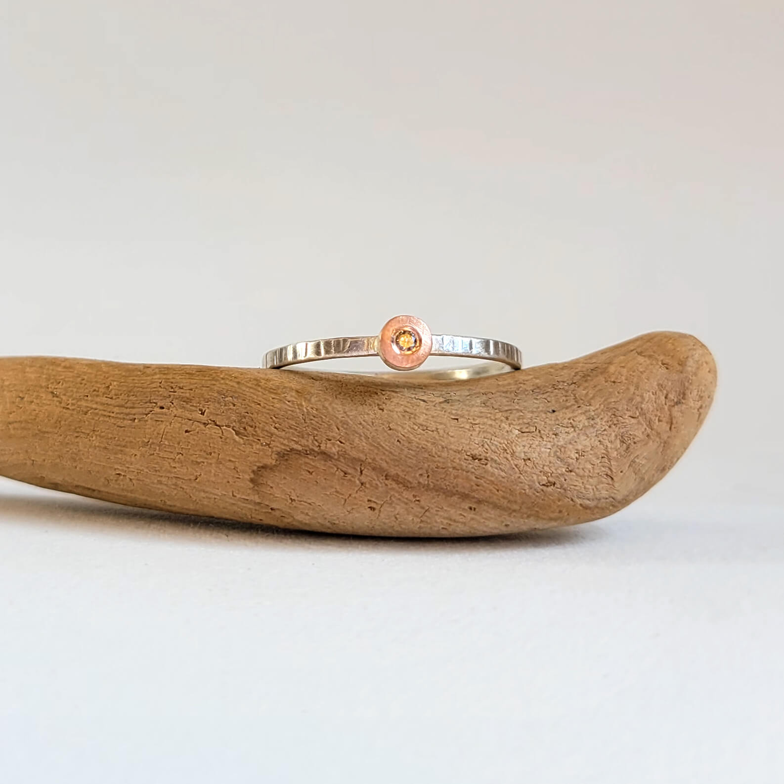 Round Cell Ring in Sterling Silver and Rose Gold with Diamond Accent