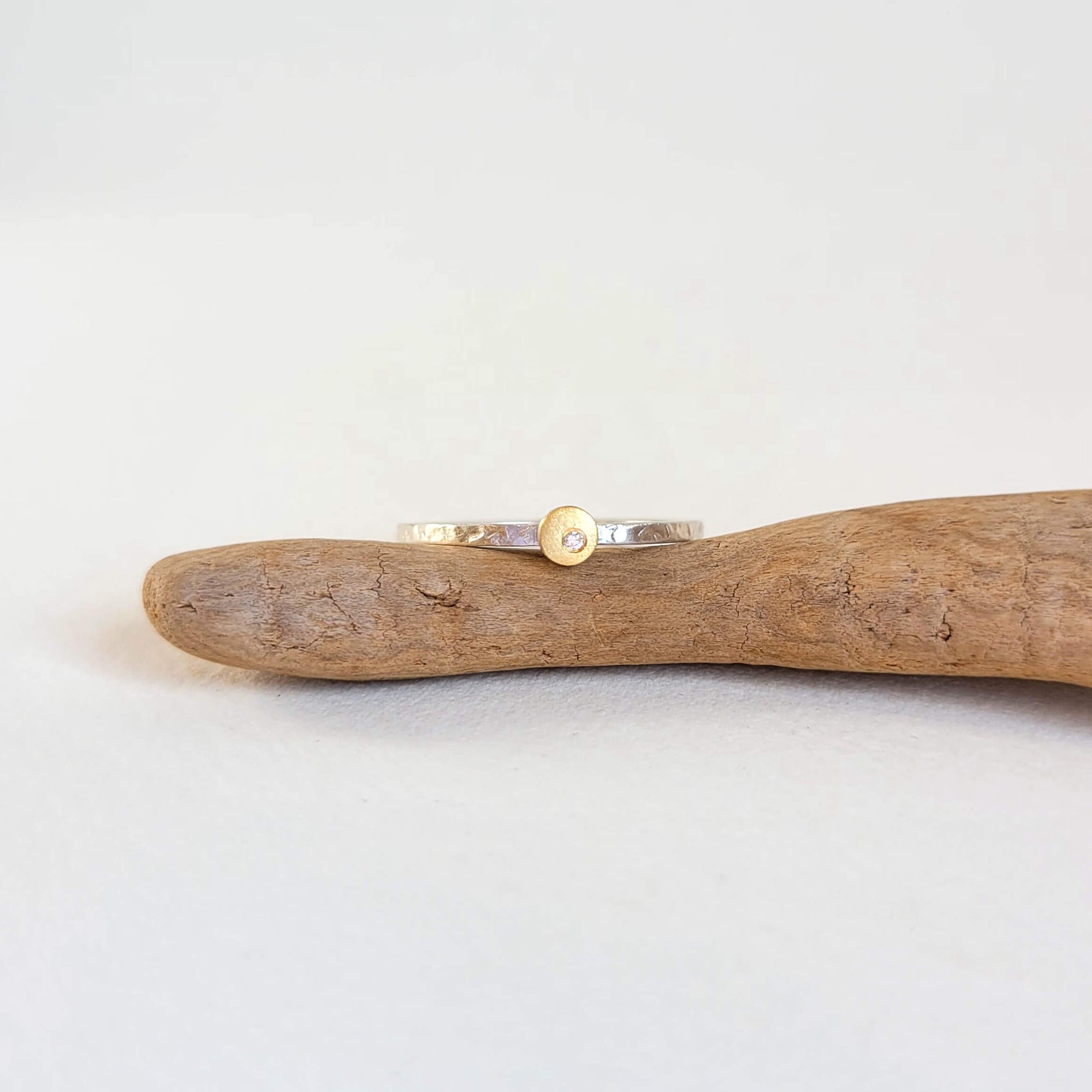 Round Cell Ring in Sterling Silver and Yellow Gold with Diamond Accent