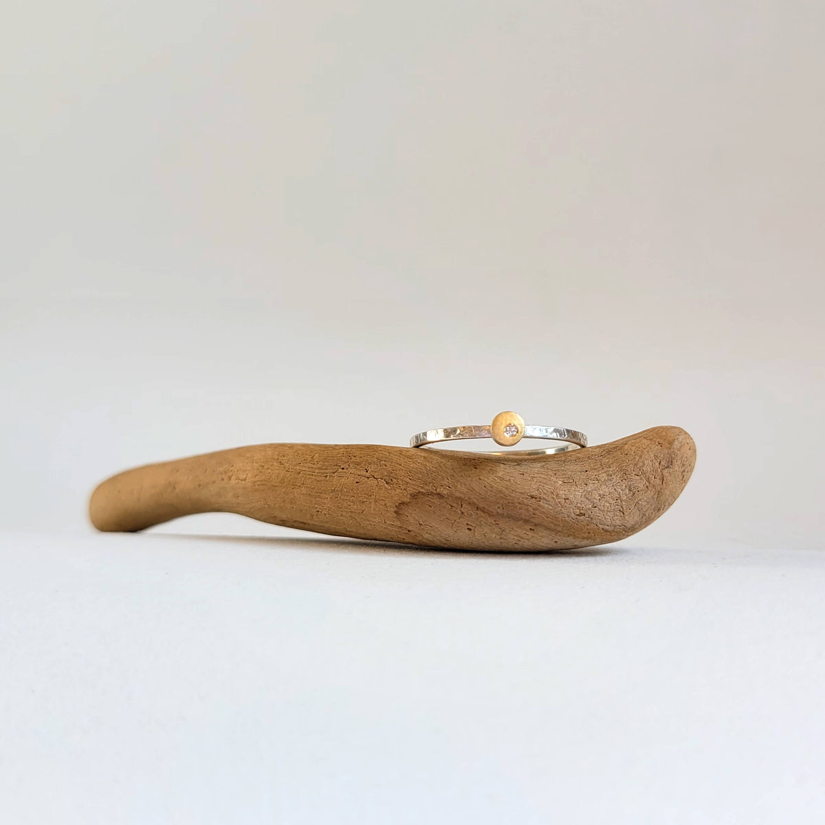 Round Cell Ring in Sterling Silver and Yellow Gold with Diamond Accent