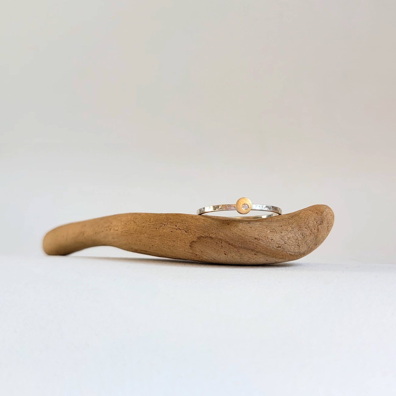 Round Cell Ring in Sterling Silver and Yellow Gold with Diamond Accent