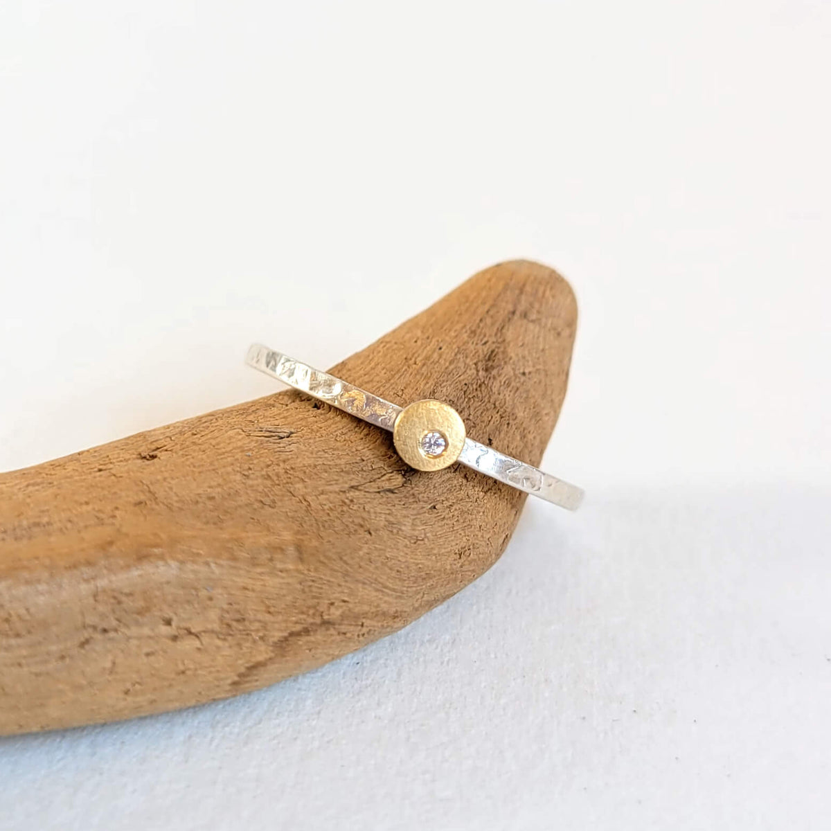 Round Cell Ring in Sterling Silver and Yellow Gold with Diamond Accent