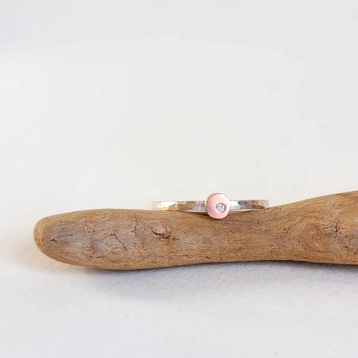 Round Cell Ring in Sterling Silver and Rose Gold with Diamond Accent