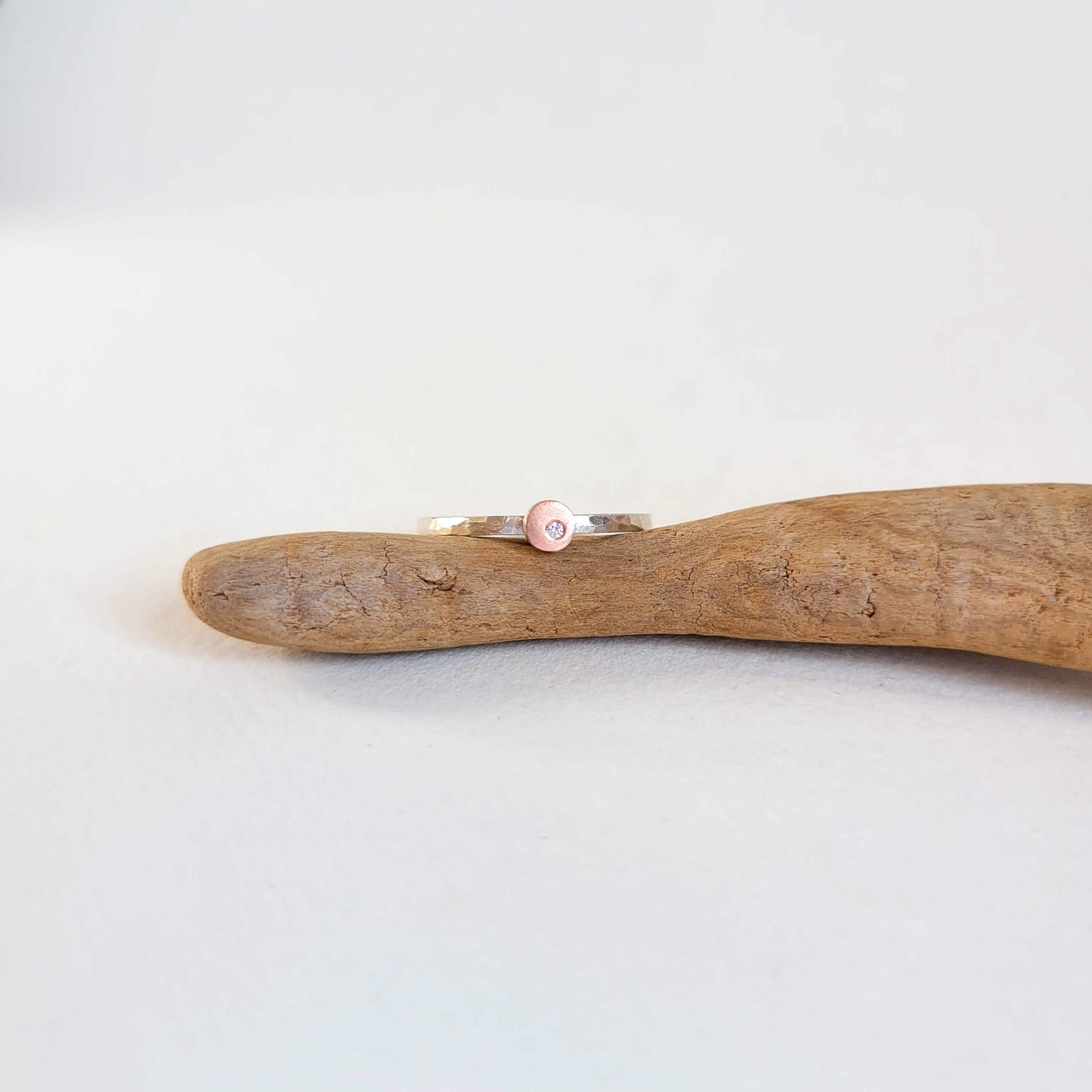 Round Cell Ring in Sterling Silver and Rose Gold with Diamond Accent