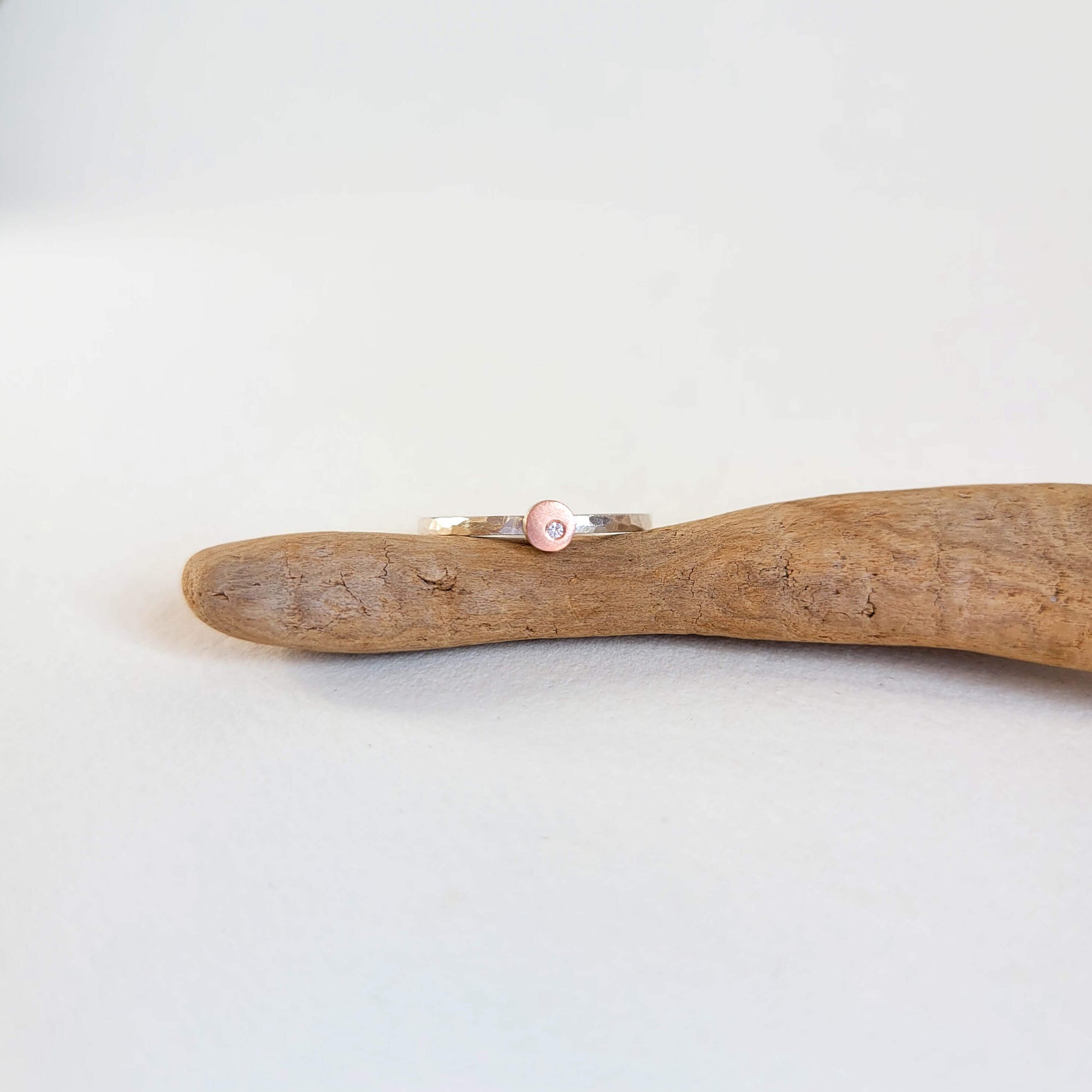 Round Cell Ring in Sterling Silver and Rose Gold with Diamond Accent