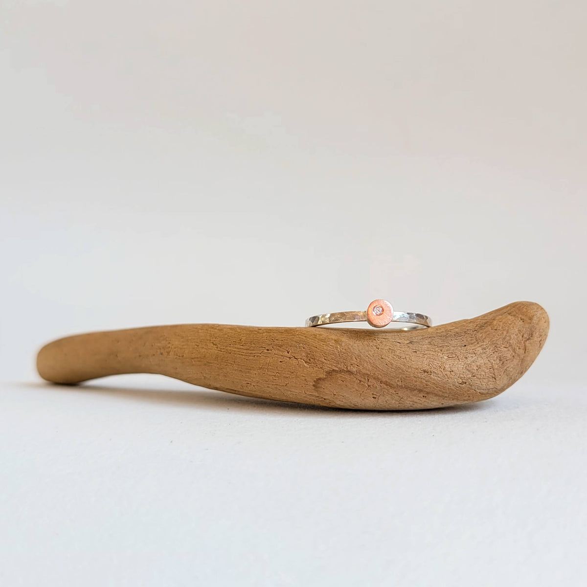 Round Cell Ring in Sterling Silver and Rose Gold with Diamond Accent