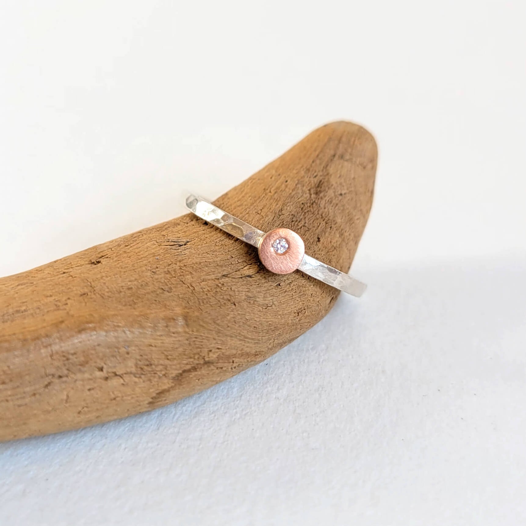 Round Cell Ring in Sterling Silver and Rose Gold with Diamond Accent