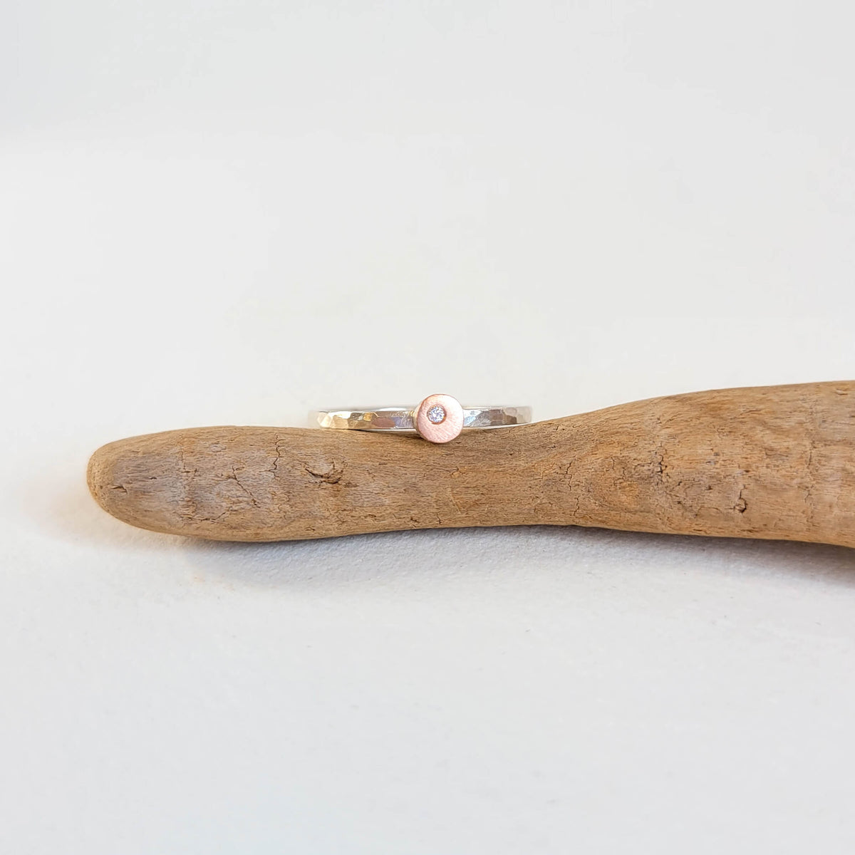 Round Cell Ring in Sterling Silver and Rose Gold with Diamond Accent