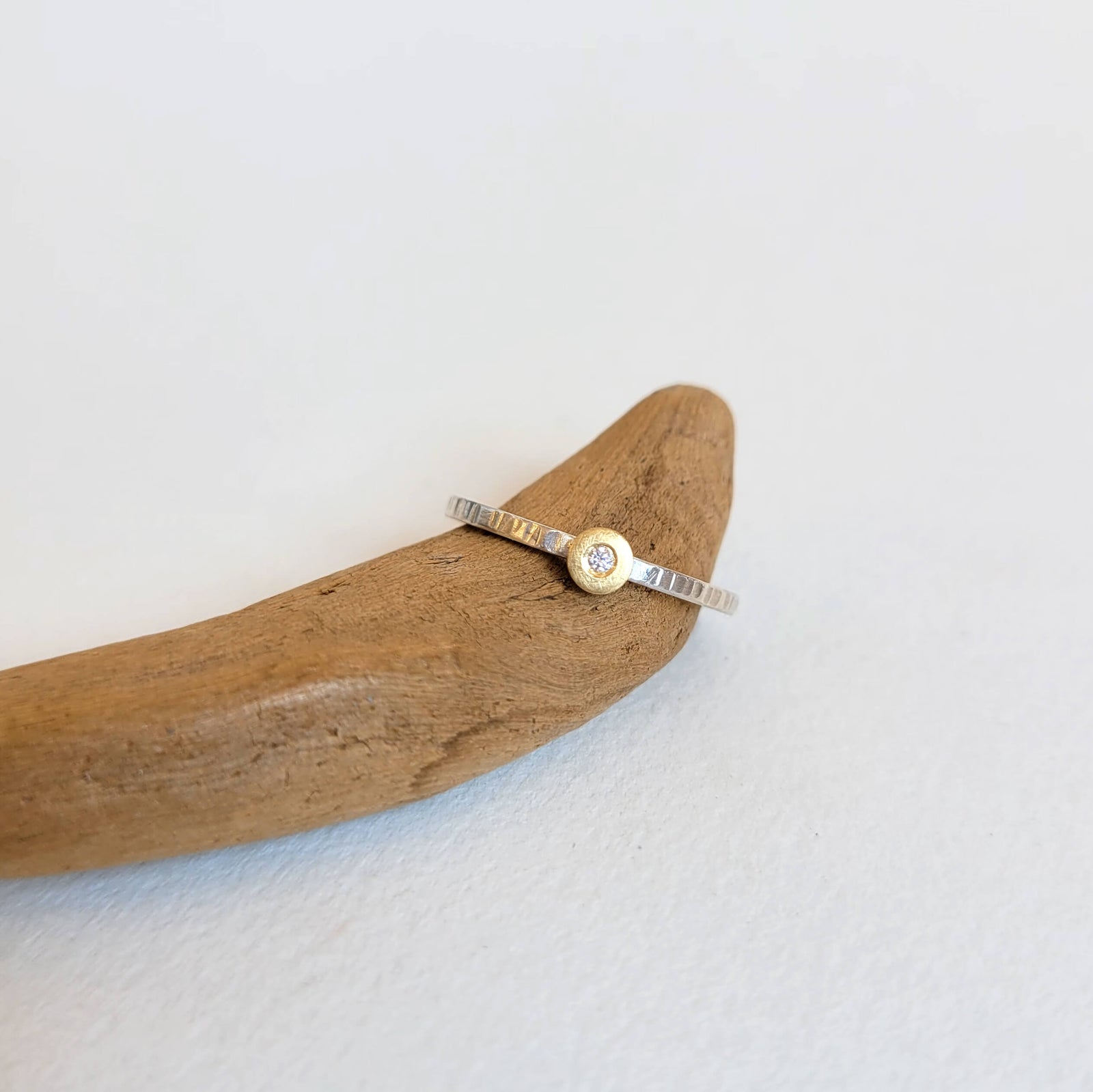 Round Cell Ring in Sterling Silver and Yellow Gold with Diamond Accent