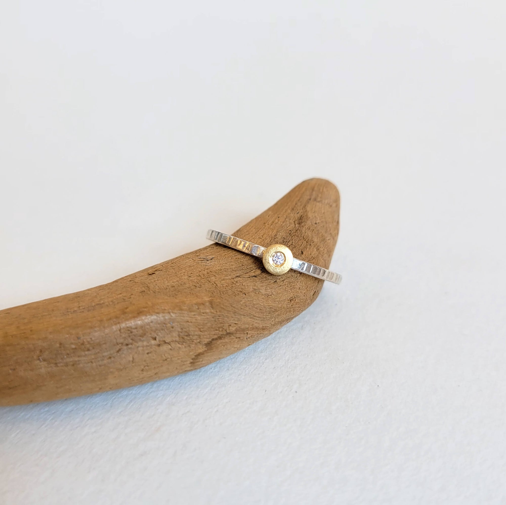 Round Cell Ring in Sterling Silver and Yellow Gold with Diamond Accent