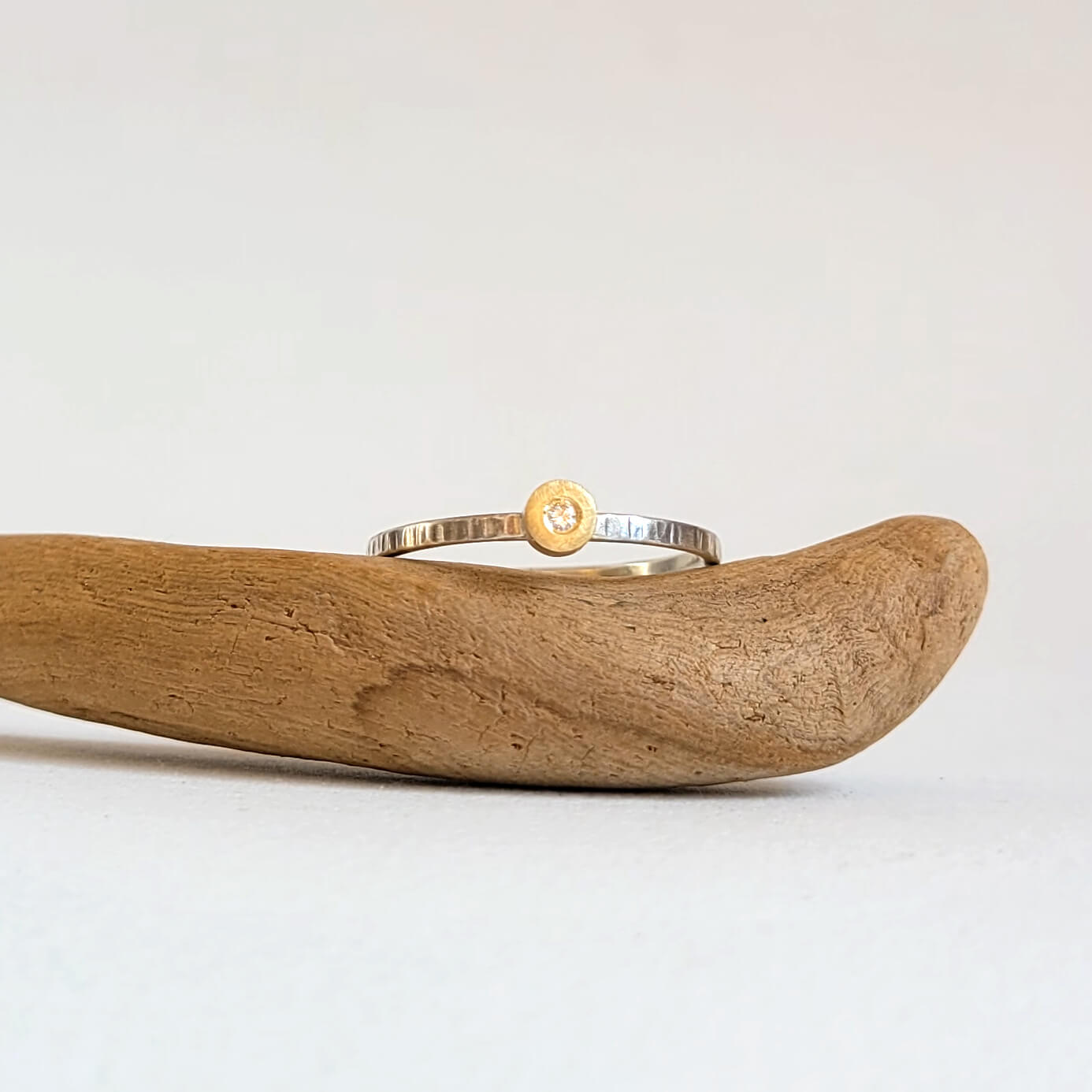 Round Cell Ring in Sterling Silver and Yellow Gold with Diamond Accent