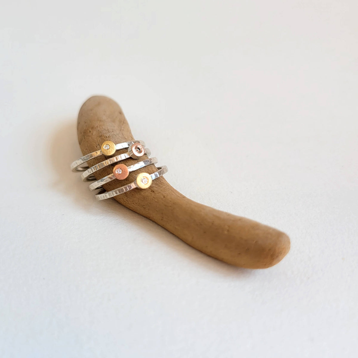 Round Cell Ring in Sterling Silver and Rose Gold with Diamond Accent