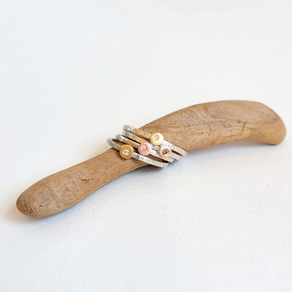 Round Cell Ring in Sterling Silver and Rose Gold with Diamond Accent