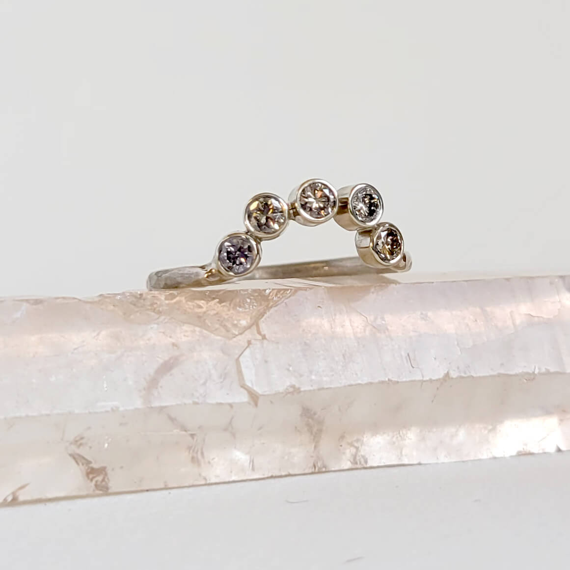 Champagne Diamond Contour Stacking Ring in 14k Palladium White Gold