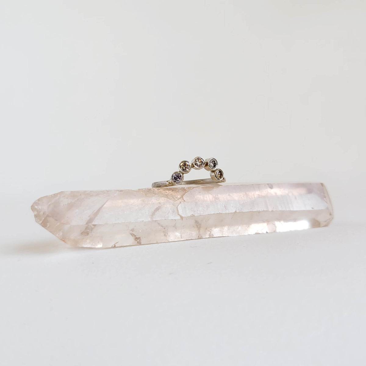 Champagne Diamond Contour Stacking Ring in 14k Palladium White Gold