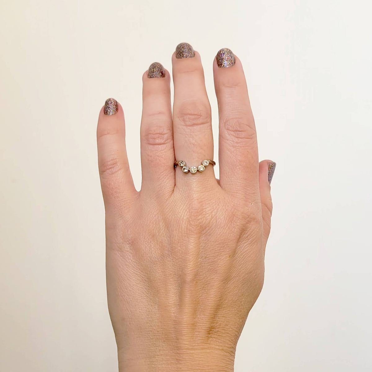 Champagne Diamond Contour Stacking Ring in 14k Palladium White Gold