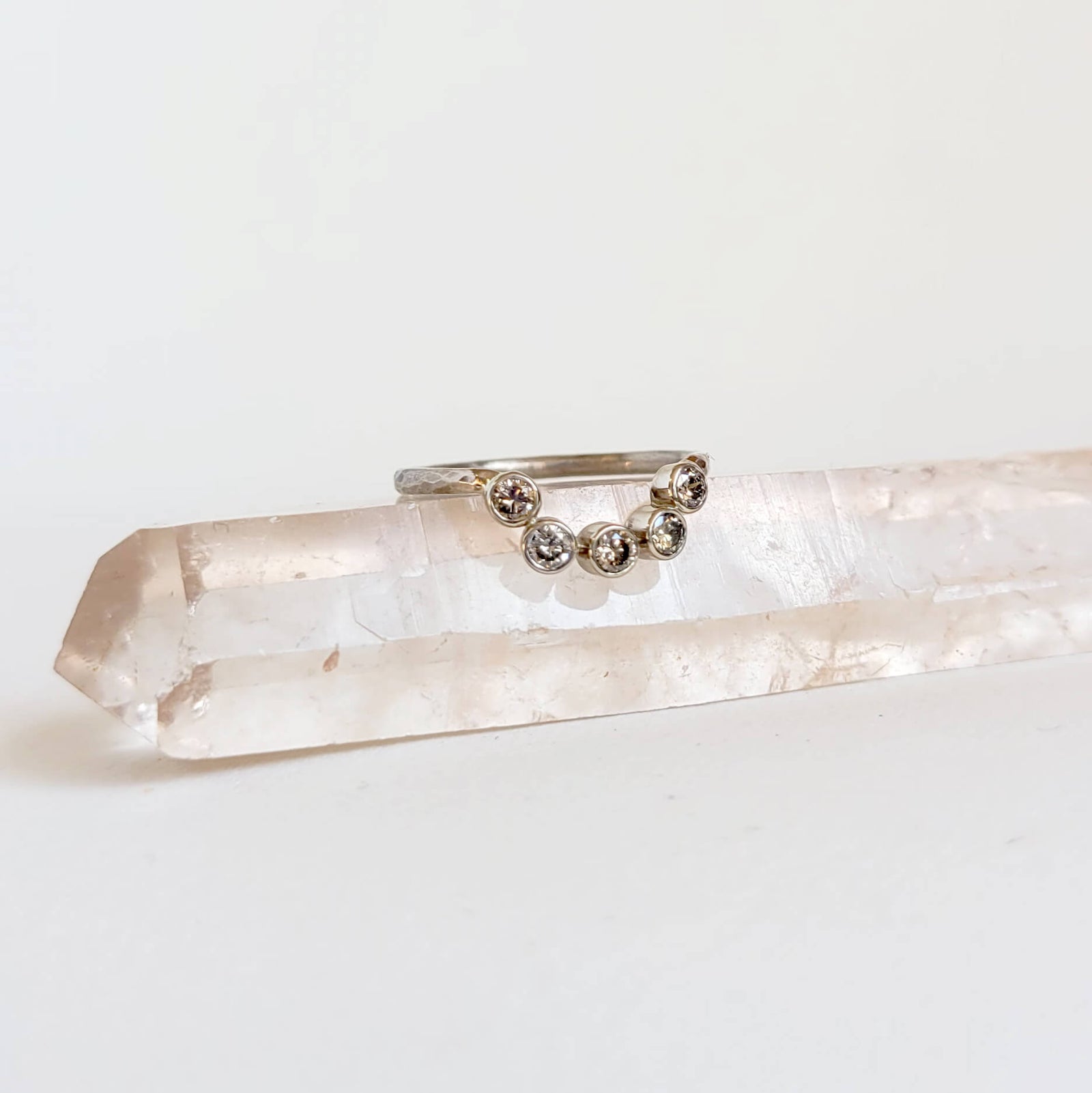 Champagne Diamond Contour Stacking Ring in 14k Palladium White Gold