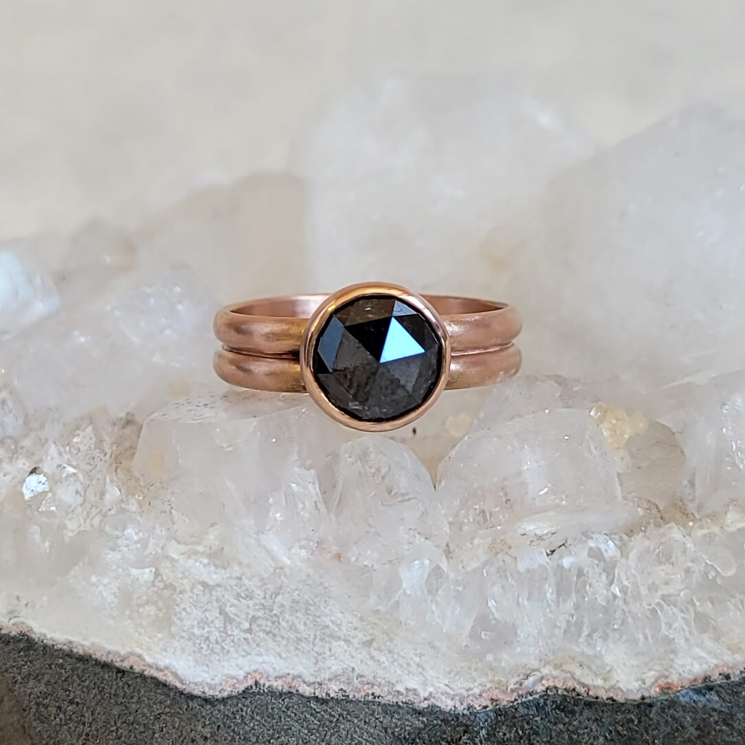 Deep Brown Rosecut Diamond on a Double Rose Gold Band