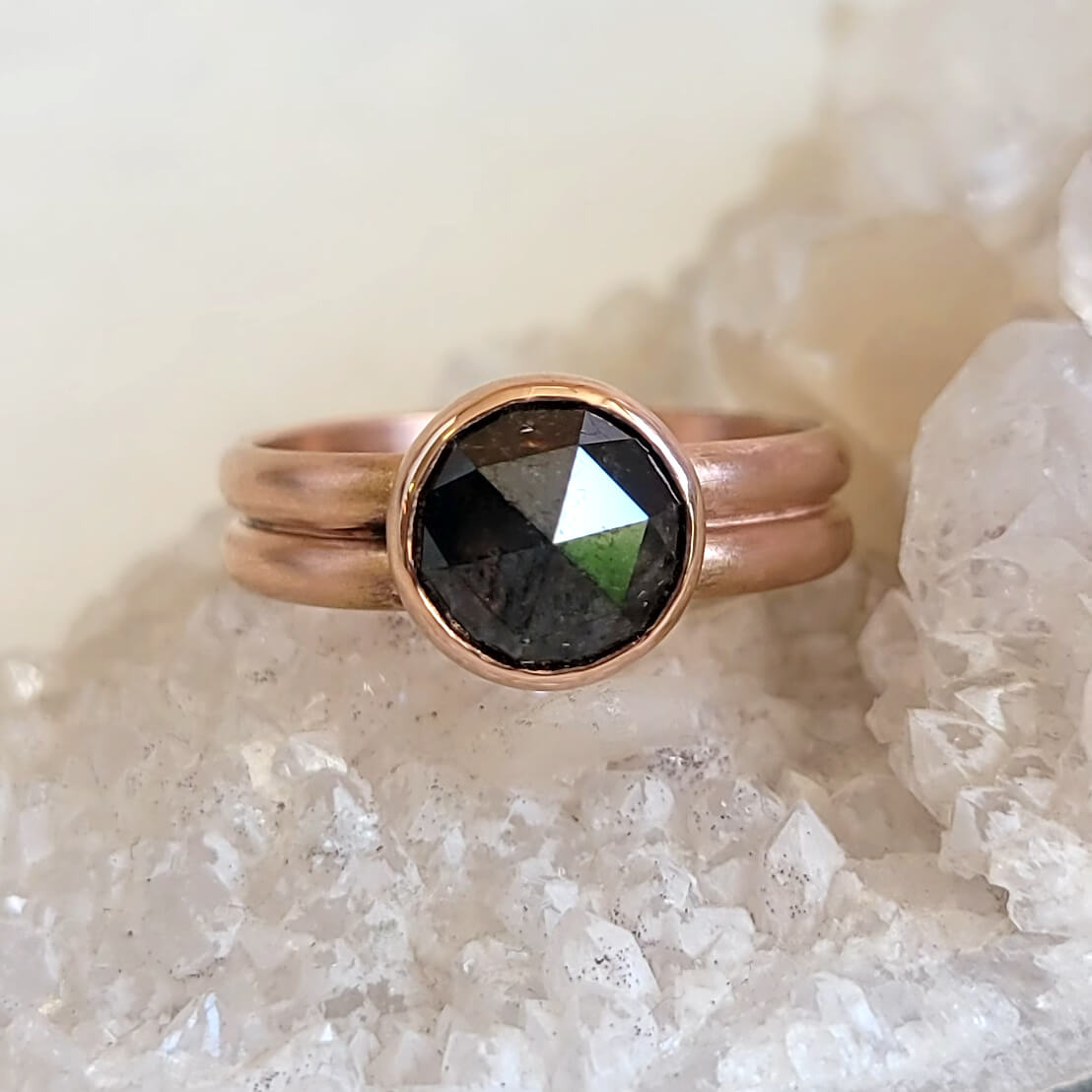 Deep Brown Rosecut Diamond on a Double Rose Gold Band