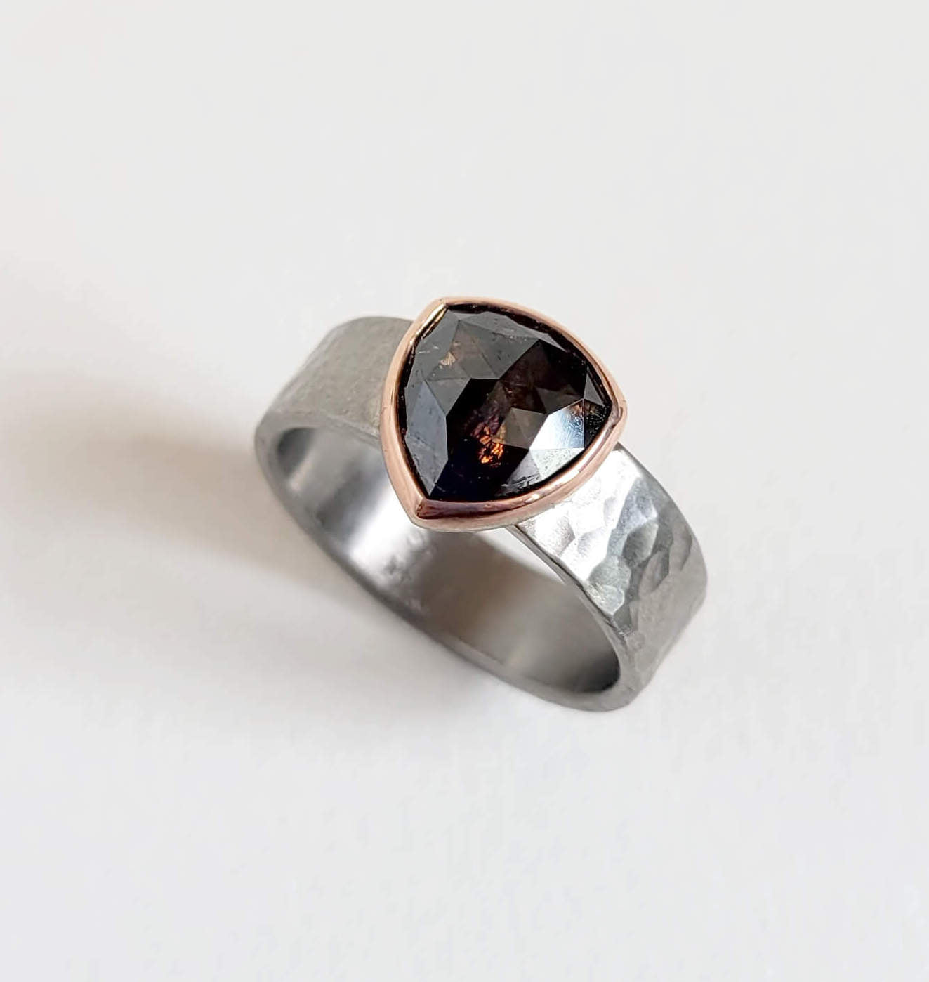 Cognac Diamond Ring in Palladium and Rose Gold