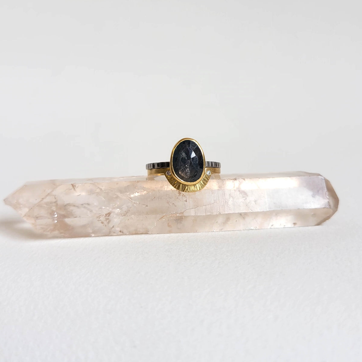 Gray-Green Rose Cut Sapphire Ring in Palladium