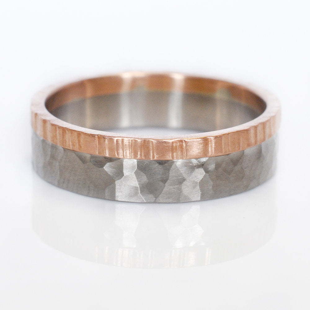 Palladium and rose gold wedding band. Handmade by EC Design Jewelry using recycled metal.