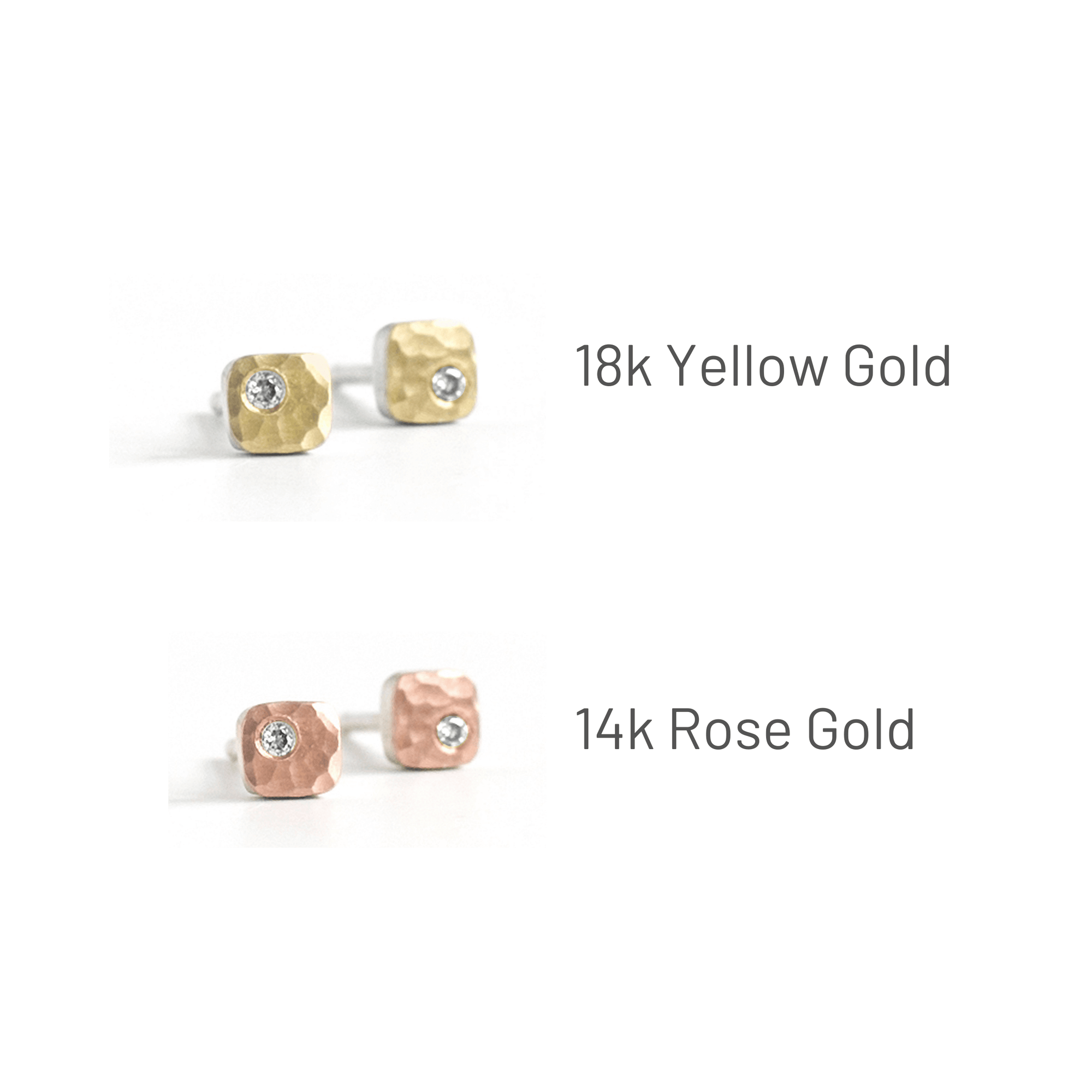Hammered studs in gold and silver with white diamond accents.