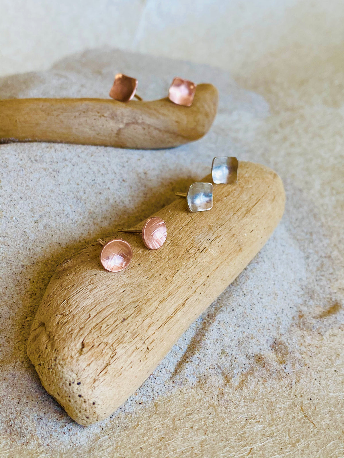 6mm Concave Cell Studs in Hammered Gold