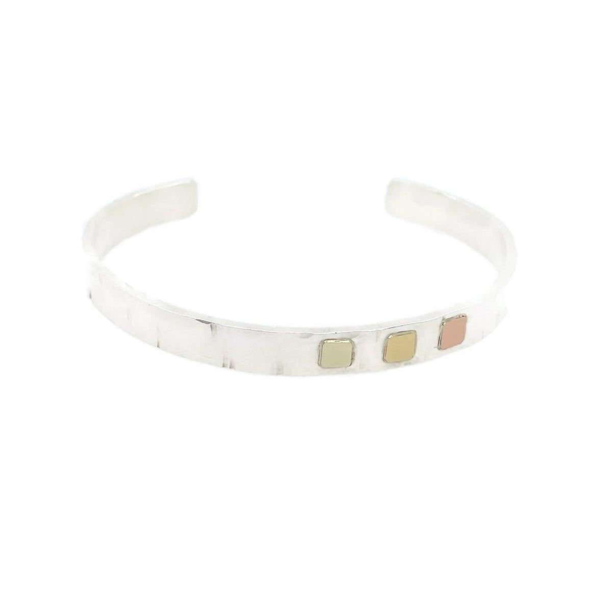 Cell Cuff in Random Hammered Sterling Silver with Mixed Golds