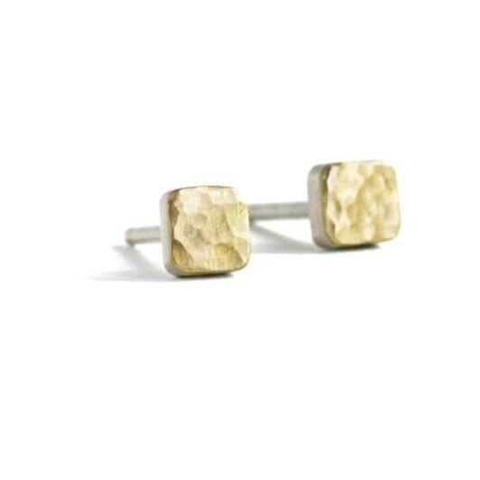 Hammered square studs in 14k red gold. Handmade by EC Design Studio in Minneapolis, MN using recycled metal.